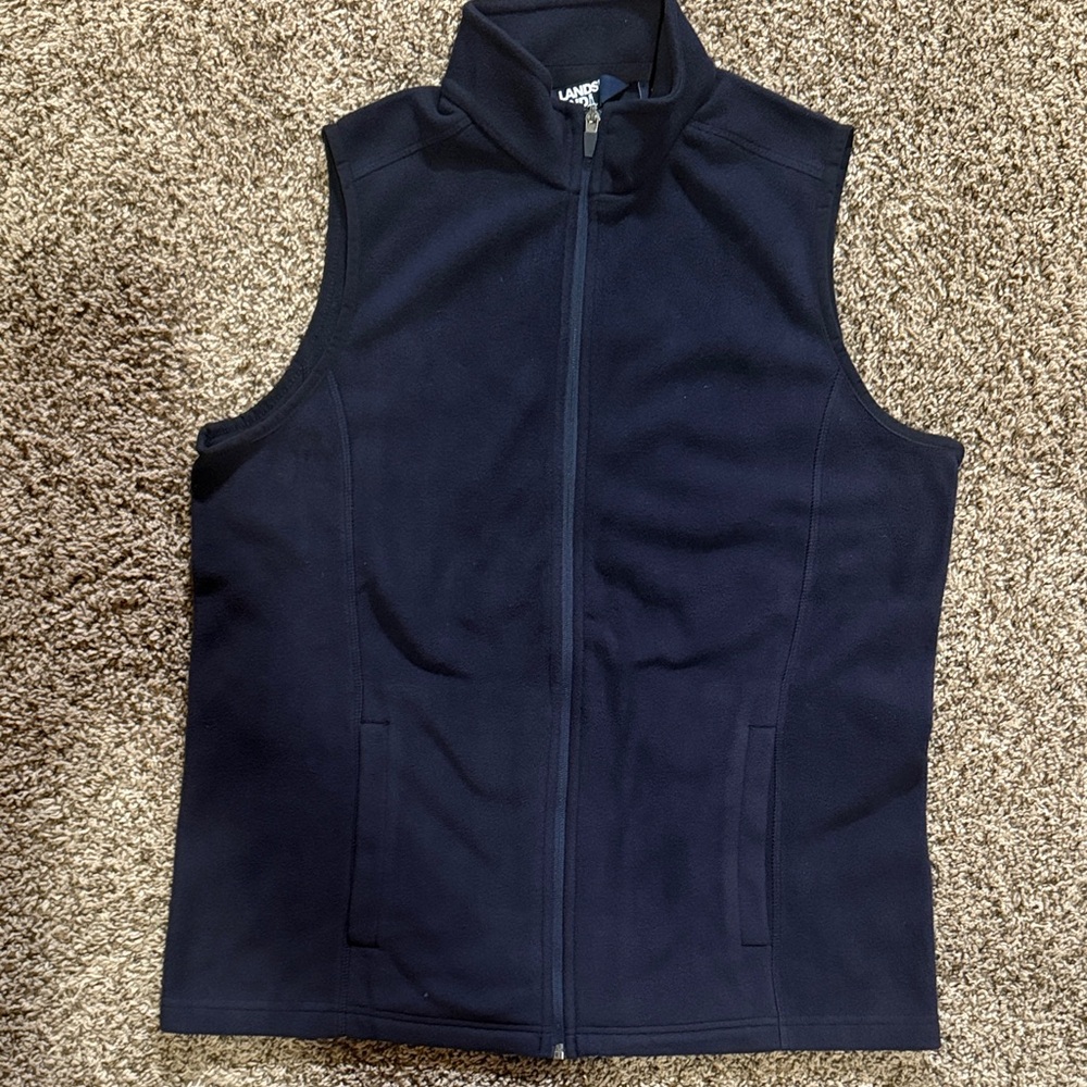 Land’s End, women’s Navy Blue Sleeveless Fleece Vest, size medium